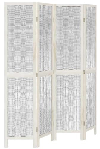 vidaXL Raumteiler 4-TLG., Paravent Faltbar, Trennwand für Innenbereich, Spanische Wand Sichtschutz Umkleide, Weiß Massivholz Paulownia