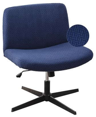 LavishCover Vanity Chair Cover Exquisite, Waterproof and Elastic Criss Cross Chair Cover, Armless Desk Chair Cover, Mid Back Wide Seat Accent Chair Covers for Nail Salon Chairs (Nave-Blue,T-type)