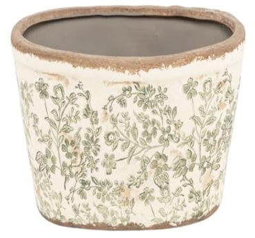 ROCKING GIFTS Macetero Plano de Ceramica Flores Verde 14x14 cm