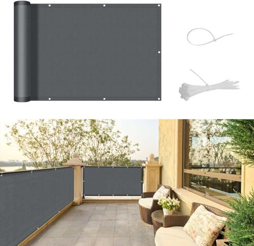 SUNNY GUARD Brise Vue Balcon 75x800cm Cache Vue Balcon,Protection UV,Coupe-Vent et Imperméable,pour Terrasse Jardin Balcon Patio,avec Attaches de câble,Anthracite