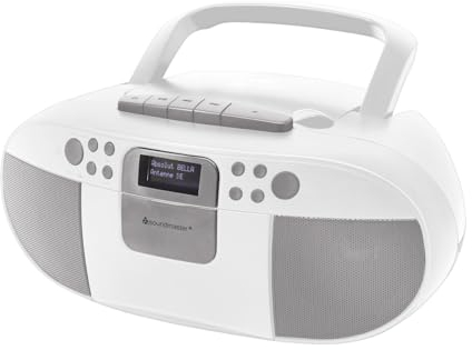 Soundmaster SCD7800 tragbares Digitalradio CD-Player Kassettenspieler Hörbuchfunktion DAB+ UKW-Radio USB-Anschluss Kopfhöreranschluss (weiß)