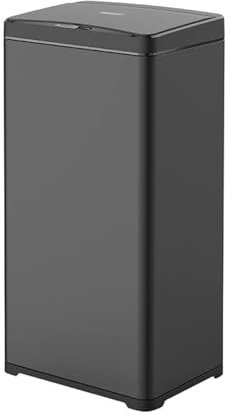 DZYHFCO Poubelle à induction intelligente de 50 litres en acier inoxydable, grande poubelle d'intérieur en métal avec couvercle, alimentée par piles, poubelle de cuisine (noir)