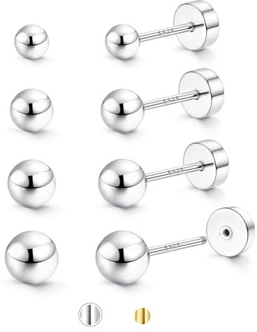 JeweBella 4 Paar Ohrringe Silber 925 Stecker Ohrstecker Silber 925 Damen Herren Hypoallergen Klein Kugel Punkt Cubic Zirkonia Ohrstecker Set Weißgold/14K Vergoldet Knorpel Ohrringe Set 2/3/4/5mm