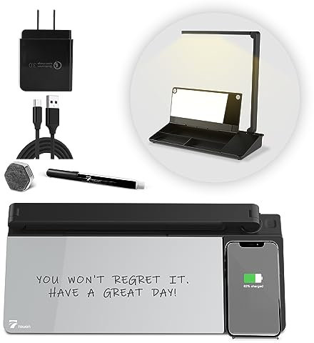TOWON Deskboard Buddy with Adjustable Foldable Desk Lamp, Dry Erase Computer Desk Notepad, Black and Grey