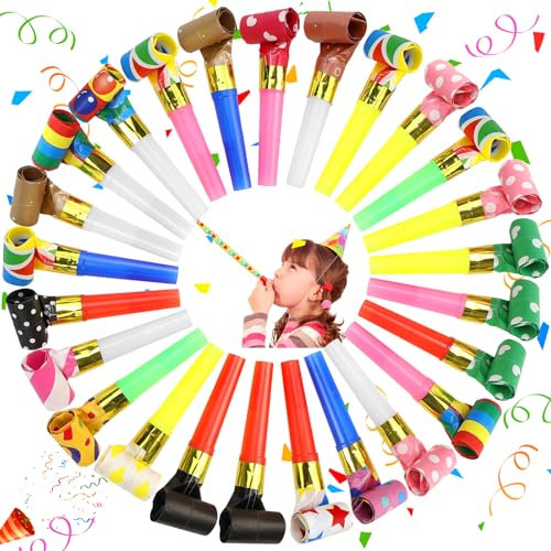FAELNK Partito Trombette Fischietto Trombette Festa Compleanno 25 Pezzi tTrombette Compleanno per Partito Compleanno Celebrazione Colore Casuale (25 PCS)