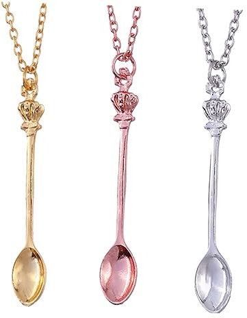 Holibanna 3pcs Crown Teaspoon Pendant Necklace Set Alloy Clavicle Chain Jewelry Women Vintage Souvenir in Gold Silver Rose Gold