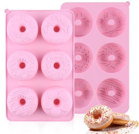 lvzhen 2Pcs Donut Mould | Large Silicone Doughnut Mould Non-Stick Doughnut Tray Donut Baking Pan | Pink Silicone Moulds for Donut Baking