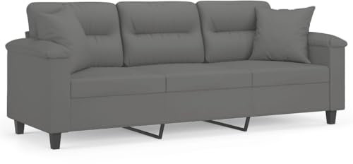 KOIECETA Couch Liegesofa für Wohnzimmer Polstersofa Sessel Relaxsofa Loungesofa Relaxcouch 3-Sitzer-Sofa mit Kissen Dunkelgrau 180 cm Mikrofasergewebe