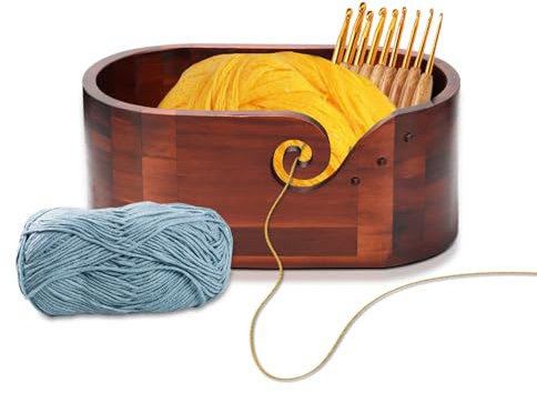 Yarn Bowl Oval, Extra Large Yarn Bowls for Crochet, Yarn Knitting Bowl with 9pcs Crochet, Wooden Yarn Bowls for Knitting and Crochet, Crochet Yarn Holder