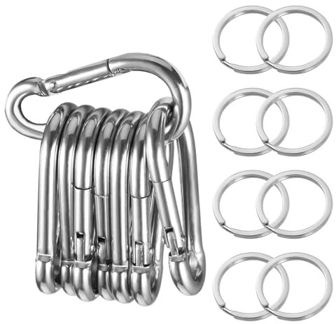DHFUCNKO 8 Stück M5 Karabinerhaken 304 Edelstahl mit 8 Premium-Karabiner, Schnappverschluss Carabiner Schnapphaken Silber Haken Schlüsselanhänger für Alle Zughilfen und Griffe mit Einer Öse