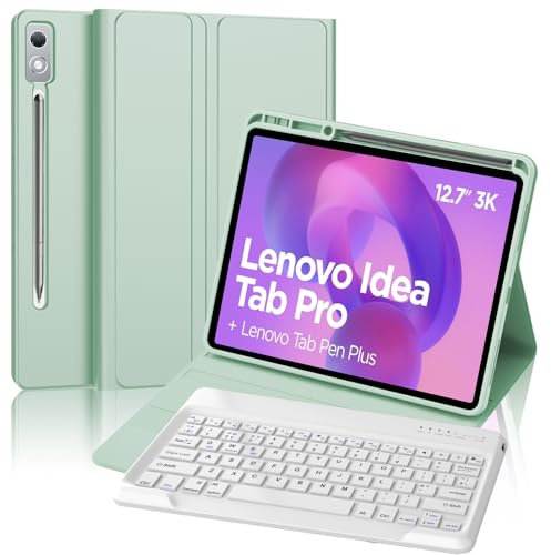 Lenovo Idea Tab Pro 12.7'' Keyboard Case, Slim Smart Case with Detachable Bluetooth UK Layout Keyboard for Lenovo Idea Tab Pro 2025, Green (Not LENOVO P12 2023)