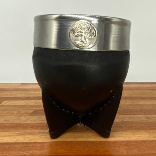 Calabaza de mate imperial de piel, hecha a mano en Argentina. Detalles Metálicos, Bombilla tipo cuchara incluida, Negro