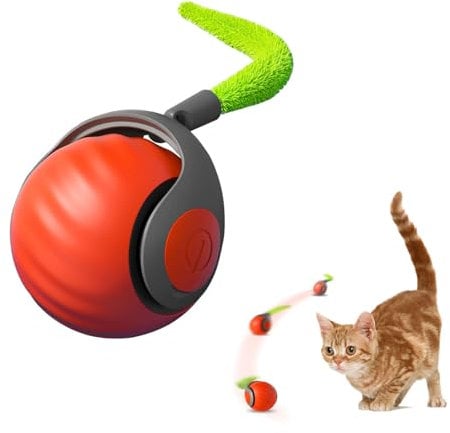 Speedy Tail – Jouet interactif intelligent pour chat d'intérieur avec queue de plume, balle mobile rechargeable à 2 vitesses pour chats d'intérieur ennuyés, jouet à bille roulante activée par le