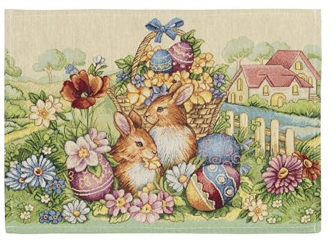 2er Set gobelin Ostern Tischsets Osterhase Ostereier Jacquard Pad
