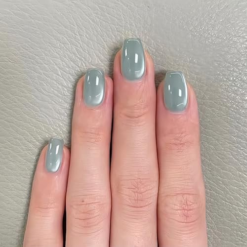Light Blue Green False Nails Glitter, SXVME Cat Eye Press on Nails Short Coffin, Sparkly Shiny Fake Nails Natural, Cute Bling Full Cover Acrylic Nails for Women Daily Wear, 24 Pcs