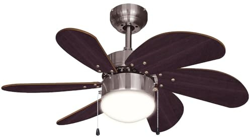 Smart LED Deckenventilator dimmbar Zugschalter Ventilator Vor und Rücklauf Deckenlampe, RGB Farbwechsel, Sprach-/App Steuerung Holz dunkelbraun, Titan, 5W 470lm warmweiß-kaltweiß, DxH 75x36 cm