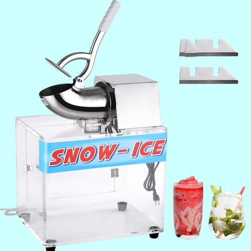 NVYAZJ Double Blade Ice Shaver, Electric Ice Shaver Crusher with Drainage Hose, Large Capacity Acrylic Box, Waterproof Switch for Industrial, Commercial, Home Use