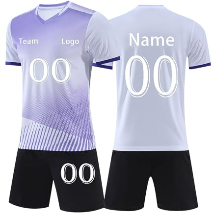 Fußball Trikot Kinder Personalisiert mit Namen Nummer Team Logo, Atmungsaktiv Fussballtrikot Selbst Gestalten Football Sportshirt Set Herren Jungen Custom Tshirts & Shorts