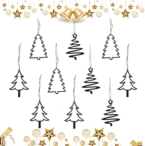 9 Stück Weihnachtsbaumschmuck Holz Schwarz, Moderne Weihnachtsdeko zum Aufhängen, Christbaumschmuck Holz, Weihnachtsbaum Deko Schwarz, Baumschmuck Weihnachten Anhänger im Skandinavischen Design