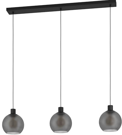 EGLO Hängelampe Kugel Cesenatico 1, 3-flammige Pendelleuchte über Esstisch | Glas Kugelleuchte hängend aus Metall in Schwarz und Rauchglas, E27 Fassung, 105,5 cm