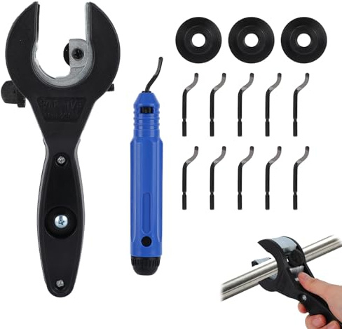 Tagliatubi a Cricchetto e Utensile Sbavatura, Tagliatubi in Rame e Raschietto per Sbavatura con Lame & Lame di Rifinitura per Tubi in Acciaio Inossidabile PVC Alluminio