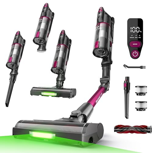 FAMIVAC FV3 Cordless Vacuum Cleaner 60KPa/50Min/120㎡, Foldable Tube, Anti-Tangle for Pet Hair, Self-Standing Greenlight Brush, 1.5KG Lightweight Handheld Vacuum Cleaner for Car/Carpet/Hard Floor