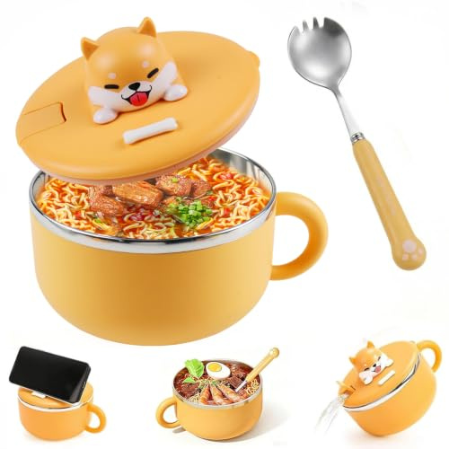 Ramen Schüssel mit Deckel,1200ml Ramen Bowl,Tragbarer Nudelschüssel | mit Wärmeisolierung Siegel und Löffel,304 Edelstahl Wärmeisolierend Instant Nudeln Schüssel Für Nudeln,Salat