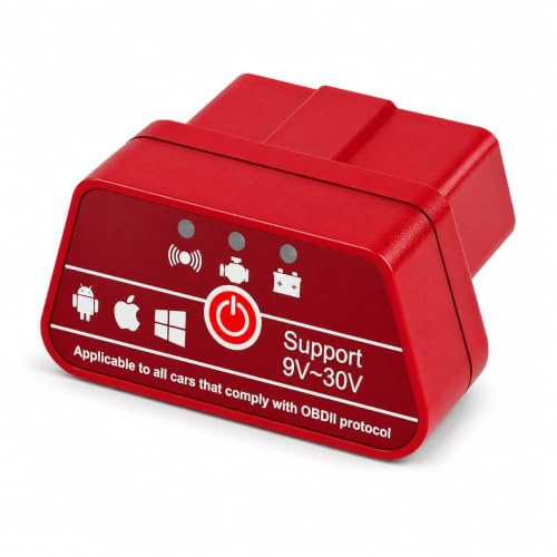 Bluetooth OBD2 Scanner - Wireless OBDII Diagnostic Code Reader for Car, Red, Compatible with iOS, Android & Windows, Check Engine Light Fault Code Reader & Reset Tool