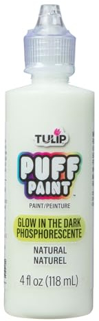 Tulip Glow in the Dark Textilfarbe Weiß – 118 ml – Dimensional Puff Paint Stoffmalfarbe mit 3D-Effekt für Stoffmalerei, Polyester & Textildekoration – Schnell Trocknend & Waschmaschinenfest – Ungiftig