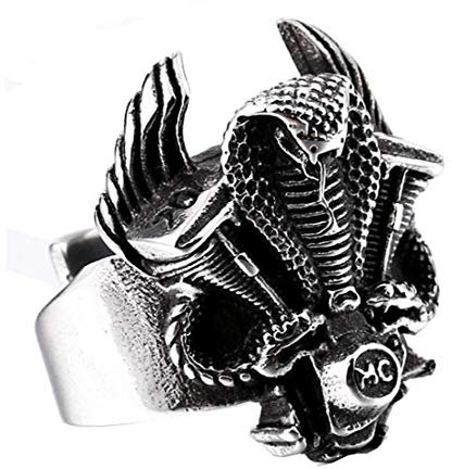 HIJONES Herren Gotisch König Kobra Schlange Ring Krieger aus Edelstahl Biker Punk Stil Silber Größe 54