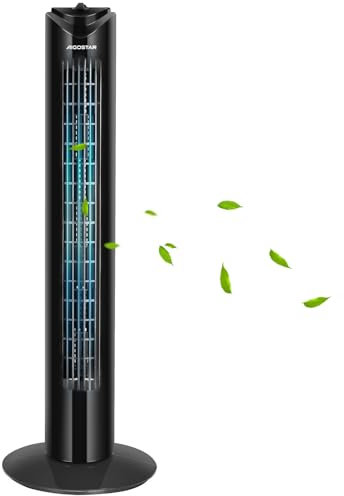 Aigostar Ventilador de Torre, Silencioso, 3 Velocidades, Oscilación de 85º, Temporizador 120 min, 82 cm de Alto, Diseño Compacto, Fácil Instalación, Ventilador de Pie Portátil 45W, Negro