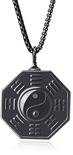 COAI Geschenkideen Taoismus Amulett Halskette mit Taichi Yin Yang Ba Gua Anhänger aus Obsidian