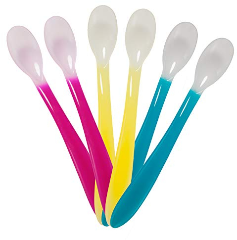 dentistar Lot de 6 cuillères thermosensibles pour bébé – Cuillers colorées sans BPA avec avertisseur de chaleur – Longues cuillères pour bébé et petit enfant – Made in Germany