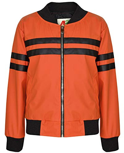 A2Z 4 Kids Boys PU Leather Jacket Contrast Striped Bomber Zip Up Mock Neck Long Sleeve Varsity Baseball School Bikers Comfortable Lightweight Warm Winter Rain Outside School Jacket 5-13 Years