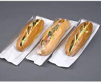 Compostable Baguette Paper Bags for Food Use PLA Film Fronted 4 x 6 x 14 / 100mm x 150mm x 355mm - Environmentally Friendly (100)