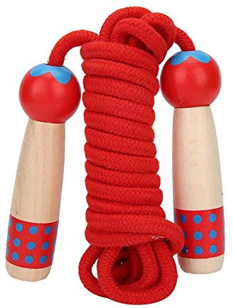3 Meters Children Skipping Rope, Wooden Handled Jump Skip Rope Outdoor School Activity Game for Kids Boys Girls(Red)
