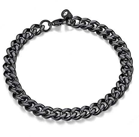 FindChic Herren Armband 7mm breit Edelstahl Panzerkette Armkette schwer Glieder Link Kettenarmband Bracelet Länge 19cm Schwarz