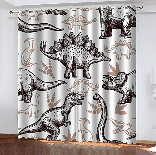 zpangg Verdunkelungsvorhang Kräuselband Dinosaurier Mit Ösen Gardine Für Schlafzimmer, Kinderzimmer 2 Stück Verdunkelungsvorhänge Farbige Vorhänge 184×214Cm