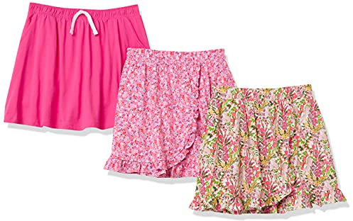 Amazon Essentials Jupe-Short en Maille avec Taille Élastique et Short Intégré Respirant Fille, Lot de 3, Rose Fleuri, 10 Ans
