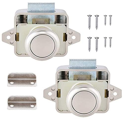 Sqxaldm Push Lock für Schrank Wohnmobil Push Lock Taste Catch Catch Lock 15-18mm Schloss Möbelgriff Camping Caravan Boot Druckknopf Schloss für Boot Wohnwagen Keyless Tür Schrank Knauf (2 Stücke)