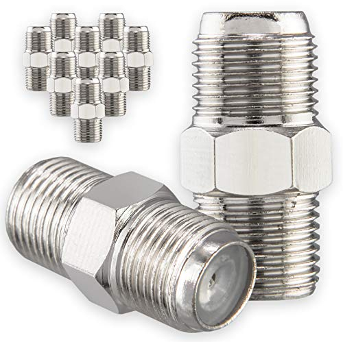 HB-DIGITAL 10x Profi F-Verbinder Buchse/Buchse Vernickelt HQ breite Mutter für F-Stecker jeder Größe 4-8,2mm für Koaxial Antennenkabel Sat Kabel BK Anlagen