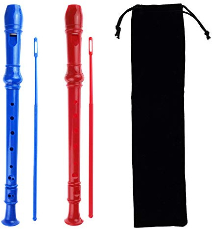 Kasteco Sopran-Blockflöten im deutschen Stil, 8 Löcher, mit Reinigungsstab, schwarze Aufbewahrungstasche (blau und rot), 2 Stück