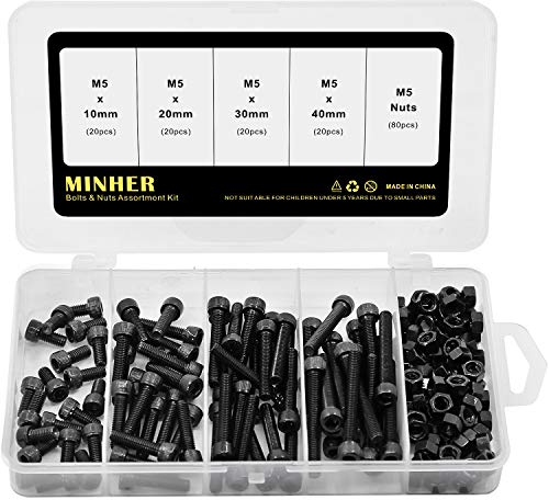 M5 Innensechskantschraube und Mutter Kombinationsbox Mechanische Innensechskant Bolzenset schwarz 12,9 Grad Kohlenstoffstahl
