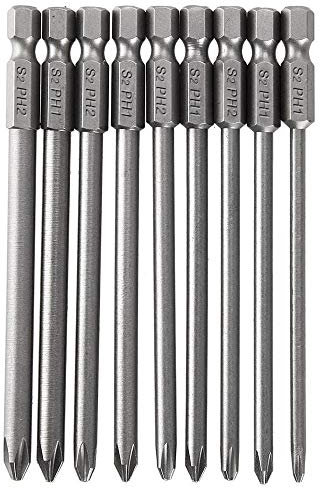 Mesee 9 Pieces Phillips Head Screwdriver Bit Set 1/4 Inch Hex Shank Long Phillips Driver Bits S2 Steel Magnetic Screwdriver Bits Cross Head Screw Drill Bit Repair Hand Tool Accessory, 100mm Length