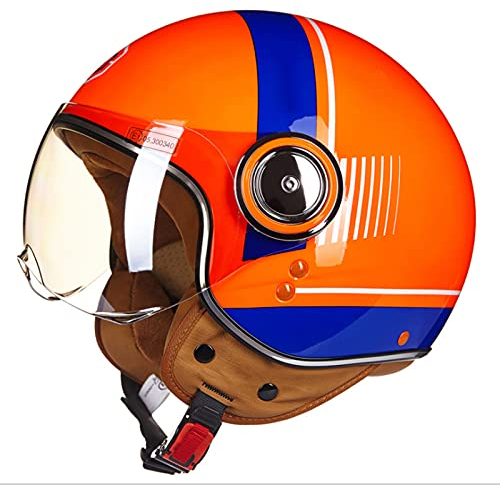 Jethelm Motorrad Roller Offenes Jet Helm Mit Visier Scooter Moped Mofa Helm Erwachsener Motorradhelm ECE/DOT Zertifiziert Retro Vintage Pilot Biker Helmet Jethelm Herren Damen,Orange,M
