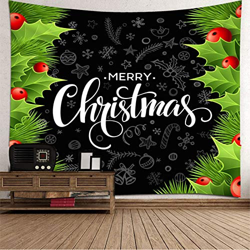 Banemi In und Outdoor Teppich, Frohe Weihnachten Weihnachtsthema Weihnachtsbaum Blätter Obst Schwarz Rot Weiß Grün Polyester Tapisserie Wohnzimmer Schlafzimmer Wohnheim Dekor 240X220cm