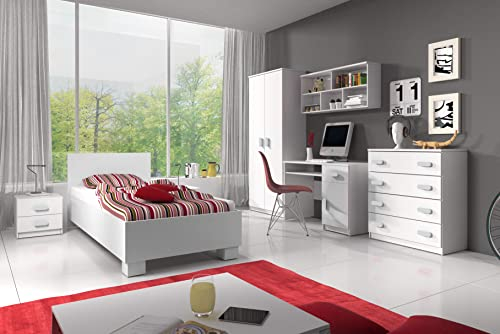 Fabryka Mebli Idźczak Kinderzimmer-Set Jonas I 01 - Schrank, Bett, Wandregal, Kommode, Schreibtisch, Nachttisch - Kleiderschrank - Skandinavischer Stil, Modern Design - Weiß