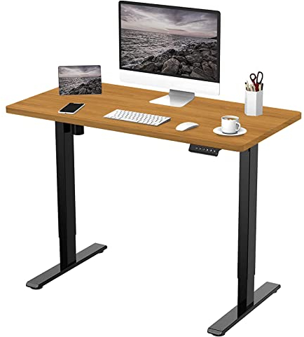 FlexiSpot Höhenverstellbarer Schreibtisch mit 2 Motoren & 25MM einteiliger Tischplatte ,ergonomischer Bürotisch - 120 x 80 cm Ahorn, schwarzes Gestell