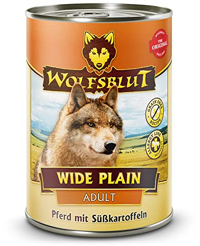 WOLFSBLUT – Wide Plain Adult | Nassfutter mit natürlichen Zutaten und wertvollen Superfoods für ausgewachsene Hunde. Getreidefreies Alleinfutter ohne Zusatzstoffe in der Dose | 6x395g Pferd