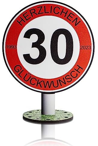 DARO Design - Verkehrsschild 30 Jahre Herzlichen Glückwunsch - 20cm Groß - Verkehrszeichen Geburtstag, Jubiläum, Schild, Holz